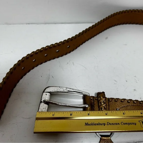 Michael Kors Gold Genuine Leather Silver Buckle belt Studded with key ring - Picture 9 of 12